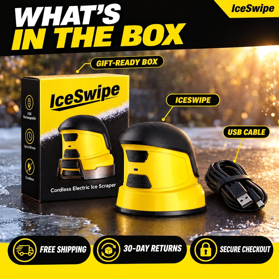 What's in the IceSwipe box – scraper, USB cable, gift-ready box