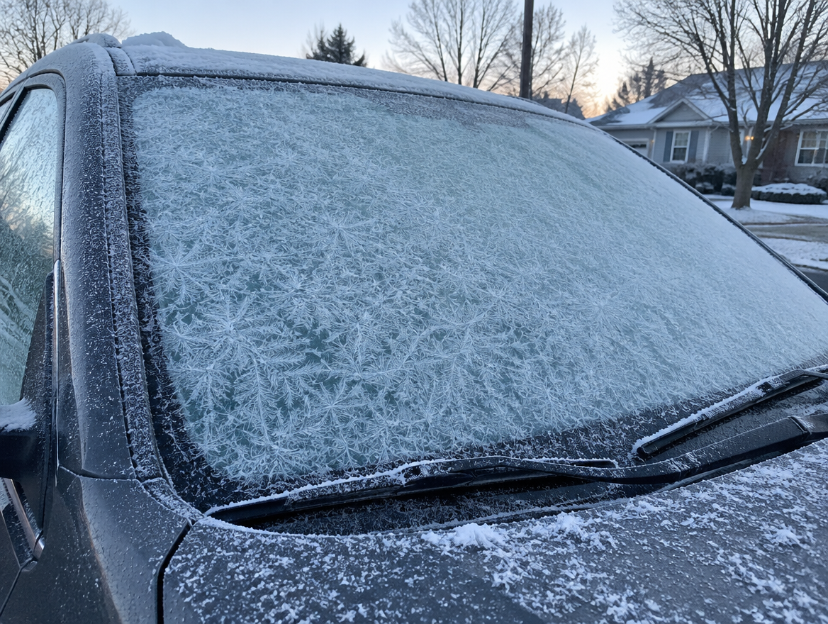Frosted windshield before