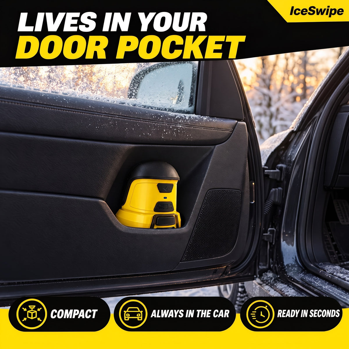 IceSwipe fits in your car door pocket